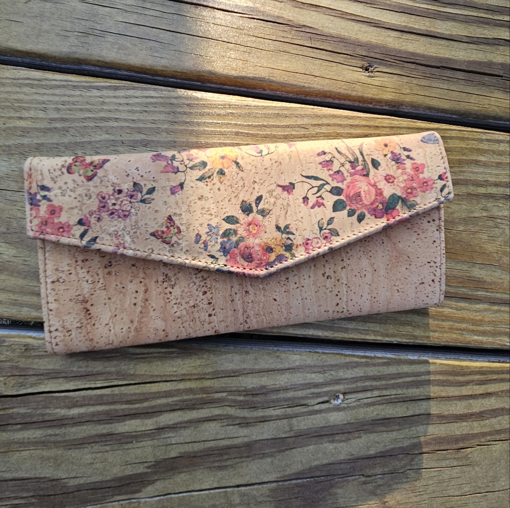 Cork Floral Envelope Style Wallet